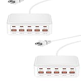 usb コンセント USB充電器 【2025年 合計70W出力・10ポート】 5USB-C+5USB-A 急速充電 ACアダプター スマホ タブレット対応 PD/QC/PPS対応 PSE認証付き デスク充電ステーション コンパクト 旅行/家庭/オフィス用 (白,2個セット)