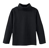 [リリィ クプラウ] キッズ ハイネック ロング Tシャツ 無地 長袖 タートルネック ロンＴ (120 ブラック)