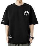 Bligo 夏 Tシャツ メンズ 五分袖 BIG tシャツ半袖 スマイルマーク 服 おおきいサイズ プリント 無地 快適 ゆったり かっこいい おしゃれ 清涼 通気性 柔らかい ティー tシャツ 軽量 short black-7XL