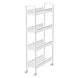 山善(YAMAZEN) サイドワゴン マットホワイト 4段(幅19cm) 4段 スリム 組立かんたん LKW-4S(MW)