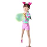 Spinas(スピナス) キッズ ベビー 水着 おしゃれ 子供服 兼用　ラッシュガード　姉妹　お揃い　プレゼント　2歳　3歳　4歳　5歳　6歳 7歳　海　プール (L, グリーン×ピンクハート)