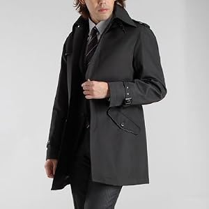 Pinkywolman ボンディング素材 パイピング加工 シングルトレンチコート メンズ サイドビジョン付き ライナー着脱 メンズコート ジャケット通販