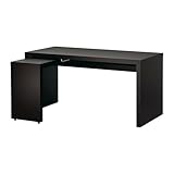 IKEA(イケア) MALM ブラックブラウン 50214188 デスク 引き出し式パネル付、ブラックブラウン