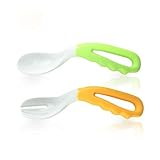 2 Pcs Baby Kids Infant Self-feeding Flatware Training PP Bent Fork Spoon Set by COFFLED
