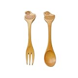MallBetter キッズ フォーク&スプーン 2本セット ウッドカトラリー 赤ちゃん ベビー 子供 天然木製 ギフト 離乳食 (B:アヒル)