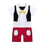 （イーエフイー）EFE ベビーフォーマル半袖 夏用ロンパース 結婚式服 男の子 ミッキーマウス ベビー 赤ちゃん ハロウィン 衣装 コスチューム ボディースーツ ホワイト＆レッド 100
