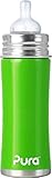 Pura Kiki Stainless Infant Bottle Stainless Steel with Natural Vent Nipple 哺乳瓶　300ｍｌ　グリーン　（並行輸入）