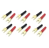 金メッキ スピーカープラグ Y型プラグ Yラグ端子 Yプラグ【個数が選べます】4個 8個 12個 16個 スピーカー ターミナル DIY用スピーカーケーブル コネクタ バインディングポスト MINAKIKO (赤4 黒4 計8個セット)