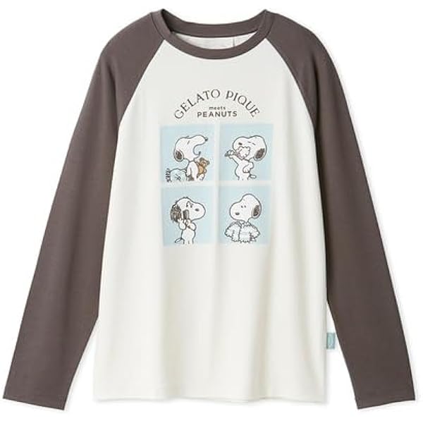 新品完売ジェラートピケレディースPEANUTSオリジナルアート総柄ロングTシャツ GELATO PIQUE meets PEANUTS】PEANUTSの仲間たちが過ごすおやすみ前の