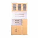 ナチュラル／ホワイト／食器棚 レンジ台 90cm スライド 木製 おススメ食器棚 キッチンボード 鏡面仕上げ アンティーク 大容量収納可能 ナチュラル ダークブラウン