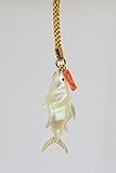 マグロ 夜光貝 シェル 根付 深海珊瑚付き 金色紐