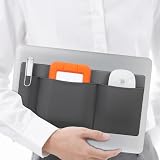 Lacdo 3ポケットマウスホルダー 用 ノートパソコン用貼り付け式外付けハードドライブSSDホルダー、ノートパソコン用貼り付け式ポーチオーガナイザー接着式ポケット収納スリーブ（マウス/HDD/SSD/ケーブル用）、コンピュータアクセサリー、グレー