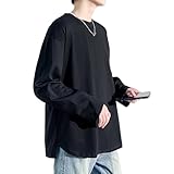 [Culeevp] 長袖 tシャツメンズ 大きいサイズ 無地 厚手 ラウンドカット 肌着 ロングtシャツ 秋冬服 黑XL