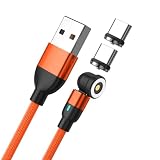 マグネット 磁気充電ケーブル Type-C端子 着脱式 急速充電 防塵磁石 led通電指示 断線防止 などType-C機種対応オレンジ色 (タイプC端子*2個) (0.5m)