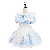 [MEYOIJK] メイド服 コスプレ 萌え コンカフェ メイド 定番 ショート丈 可愛い レース メイドコスチューム 5点セット ロリータ ワンピース レディース メンズ 大きいサイズ 仮装 ハロウィン 女装 人気 学園祭 撮影 (水色, M)