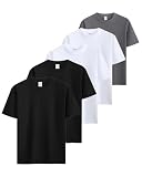 Sukinana 7.7oz tシャツ メンズ 半袖 綿100% 肉厚生地 3/5枚組 透けない 三本針 無地 ヘビーウェイト ティーシャツ 丸首 抗菌防臭 インナーシャツ 吸汗性 複数色選び (JP, アルファベット, XL, ベース5色(ブラック × ブラック × ホワイト × ホワイト × ダークグレー))