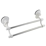 uxcell タオル掛け ハンガー バスルーム 金属 ロッド 壁掛け サクションカップ 二層 47cm 長さ