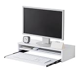 サンワダイレクト モニター台 2段 キーボードスライダー付き 幅60×奥行25×高さ13cm 総耐荷重20kg 木製 モニタースタンド ディスプレイ台 パソコン台 ホワイト 100-MR216W