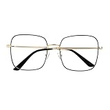 [カロカック] スクエア 伊達メガネ レディース メンズ ユニセックス ブルーライトカット 韓国 トレンド メタルフレーム 大きめ おしゃれ PC眼鏡 サングラス 男女兼用 (ブラック＆ゴールド)