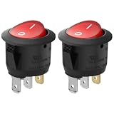 Heschen ロッカースイッチ, オン/オフ, SPST 3端子 10A 250VAC 赤色LED照光式 取付穴21.3mm 4.8mm平型端子 (2)
