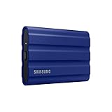 Samsung T7 シールド ポータブル SSD 1TB - USB 3.2 Gen.2 外付けSSD ブルー (MU-PE1T0R/EU)。