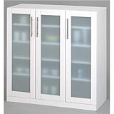 ガラス扉食器棚/キッチン収納 【幅90cm】 ミストガラス使用 『カトレア』 大容量 【組立】