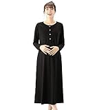 犬印本舗 Fairy フェアリー マタニティ 授乳しやすい ブラカップ付 マキシ ワンピース パジャマ 授乳服 長袖 M～L ブラック 22914202