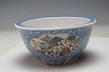 伊藤月香　青絵花文様、五彩山水画丸盆栽鉢