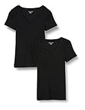 [Amazon Essentials] 2枚組 Tシャツ Vネック スリムフィット 半袖 レディース ブラック L