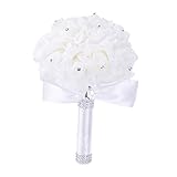 AWHAO　ウェディング ブーケ バラ 造花 結婚式 花束 花嫁 豪華 フラワーガール ローズ　５色