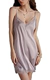 [ロカロカ] レディース サテン スリップ ハーフスリップ ミニ インナー キャミソール ベビードール レース ランジェリー (ライトパープル, M)