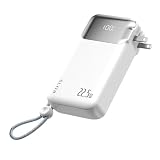 SLuB モバイルバッテリー 10000ｍAh 大容量 3in1 ACアダプター付き 折畳プラグ コンセント一体型 4台同時充電可能 Type-C出力/入力22.5W ２本ケーブル内蔵 安全保護機能搭載 LCD残量数字表示 機内持ち込み可能 便利 軽量ios/Android対応 ホワイト