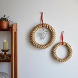 ストローリース クリスマス お正月 デコレーション, ナチュラル ハンドメイド 装飾品, 円形 壁掛け インテリア