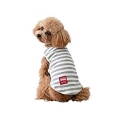 EDWIN エドウィン ドッグシャツ タンクトップ ボーダー | 袖なし ブランド 犬 犬服 小型犬 かわいい 可愛い シンプル 抗菌 ドッグウェア 犬服 通年使える ドッグウェア 室内着 犬 車内 犬服 お散歩 お出かけ アウトドア 旅行 ブランド (グレー, L)