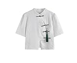 [Atopddan] 中国風 ブラウス 半袖 レディース 夏 チャイナボタン シャツブラウス イレギュラー チャイナ服 カジュアル かわいい ホワイト