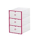 Carfeny シューズボックス クリア 靴収納ボックスプラスチック 組立て式 3箱入り 幅29cm×奥行21cm×高さ12cm (ローズ)