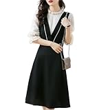 [GMVVAC] ブラウス レディース トップス フランス語 スカート ツーピースセット 無地 着瘦せ ロング ワンピース おしゃれ カジュアル エレガント シフォン ドレス 夏秋