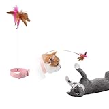 ZHEJIA 首輪付き猫のおもちゃ 猫おもちゃ 猫のインタラクティブなおもちゃ ペットグッズ ねこ用品 天然鳥の羽棒鈴付き 猫の羽のおもちゃ