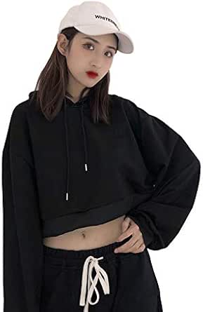 Amazon へそ出しパーカー レディース ショート丈 長袖 ダンス ショート丈トップス プルオーバー 無地 ダンス衣装 スウェット 春秋服 セクシー 薄手 シンプル Hiphop ジャズ 4色 M L Xl トレーナー パーカー 通販