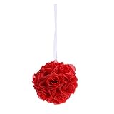 VORCOOL人工泡ローズ花テーブルCenterpieceフェイク花Hangingボール(レッド)