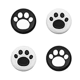 KKLM PS4 /PS5/Switch Pro コントローラー。PS4/PS5/Nintendo Switch Proコントローラー用 猫の肉球デザイン かわいい保護カバー＆グリップ補助キャップ (ブラック＆ホワイト) 滑り止め付き 取り付け簡単 プレイ快適 4pcs