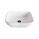 Kraus kcv-127-orbモダンeLAvoセラミックソフト正方形Vesselバスルームシンクwith Pop Up Drain、オイルはブロンズ/ホワイト