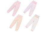 clearly キッズ 腹巻付き ズボン ハイウエスト パンツ パジャマ シンプル 部屋着 男の子 女の子 4枚 セット (100, ピンク・ベージュ)