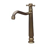 洗面水栓 蛇口 水栓金具 単水栓 クロスハンドル トールタイプ ブロンズ（古銅） [奥行18×吐水口高19cm] INK-0302081H