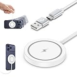 MagSafe充電器 ワイヤレス充電器 マグネット式 最大15W出力 無線充電器 Type-Cポート USB Cメス-USB Aオスアダプタ付き 軽量 小型 强磁気吸着 15W/10W/7.5W/5W 置くだけ充電 USB C充電ケーブル 1.2M付き iPhone 17/16/15/14/13/12シリーズ AirPods2/AirPods Pro 各種対応 ホワイト