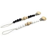 Amyster 2pcs Baby Silicone Teether Wooden Pacifier Clip Binky Clip Newborn Baby Girl/Boy Soother Cli