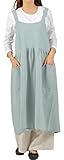 [アネス] リネン混 超軽量 ワンピースエプロン 大きいサイズ ウォッシャブル生地 ロング エプロン ゆったり かぶるだけ おしりもかくれる 無地 p722 ミント