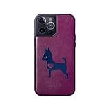COGURE スマホケース iPhone15Pro用 ケース 本革 イタリアンサドルレザー 犬 犬柄 dog チワワ ハート 耐衝撃 シンプル かわいい おしゃれ ギフトボックス付き COTChi 犬柄B パープル