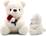 Homehalo テディベア ぬいぐるみ くまのぬいぐるみ 可愛い Teddy Bear 抱き枕 動物 可愛い くま ぬいぐるみ ふわふわ 特別 クマ ぬいぐるみ 気持ちいい Teddy Bear with Rose面白いギフト 母の日のプレゼント お祝い クリスマスプレゼント バレンタインデー ギフト(ホワイト,45cm)