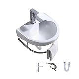 手洗い器 壁掛け 手洗器セット陶器製簡易洗面台 洗面ボウル ガーデキッチ洗面ボール小型 壁付け型手洗い鉢コンパクトミニ 手洗いボウル 手洗い器 壁付け型 手洗い台洗面化粧台 洗面器 (C)